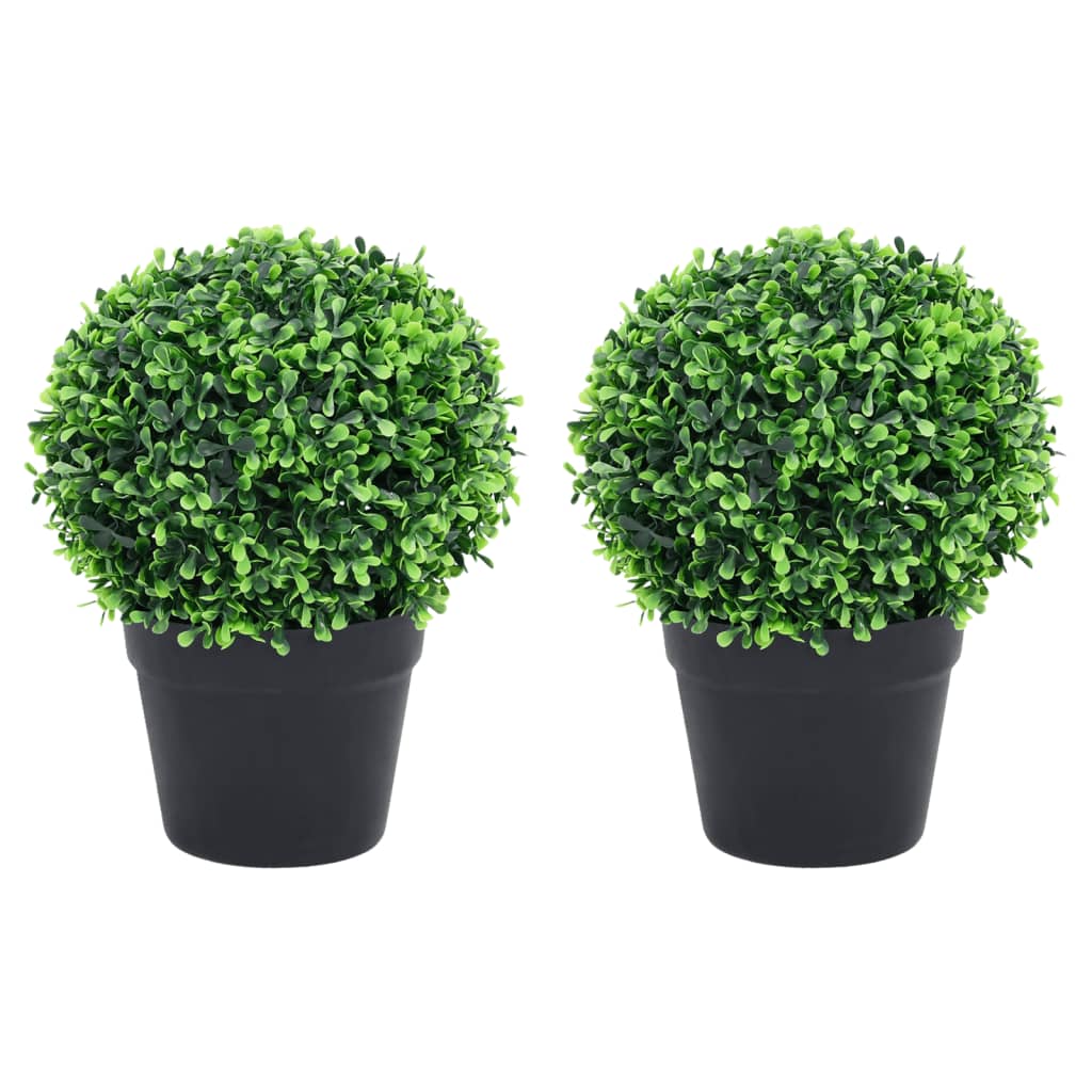 Artificial Boxwood Plants 2 pcs with Pots Ball Shaped Green 32 cm